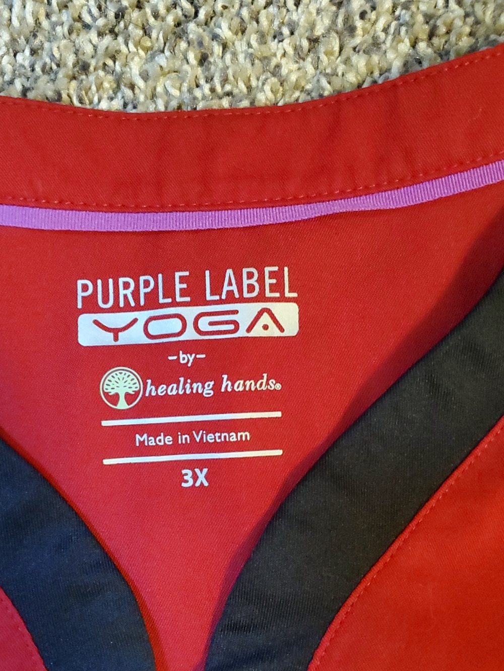 Red Medical Scrub Top with Black Trim - Picture 2 of 3